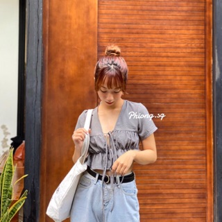 Grey croptop - áo thắt dây xám