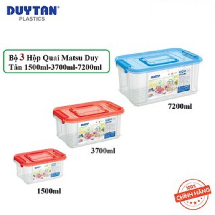 Bộ 3 hộp quai Matsu Duy Tân có nắp dung tích 1500ml, 3700ml, 7200ml chất liệu nhựa an toàn đảm bảo s