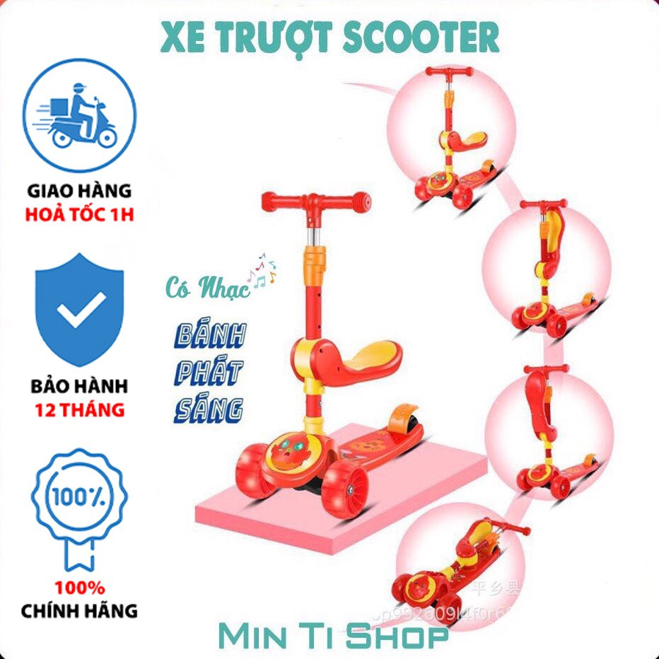 Xe Scooter cho bé kiêm xe chòi chân có nhạc và đèn phát sáng