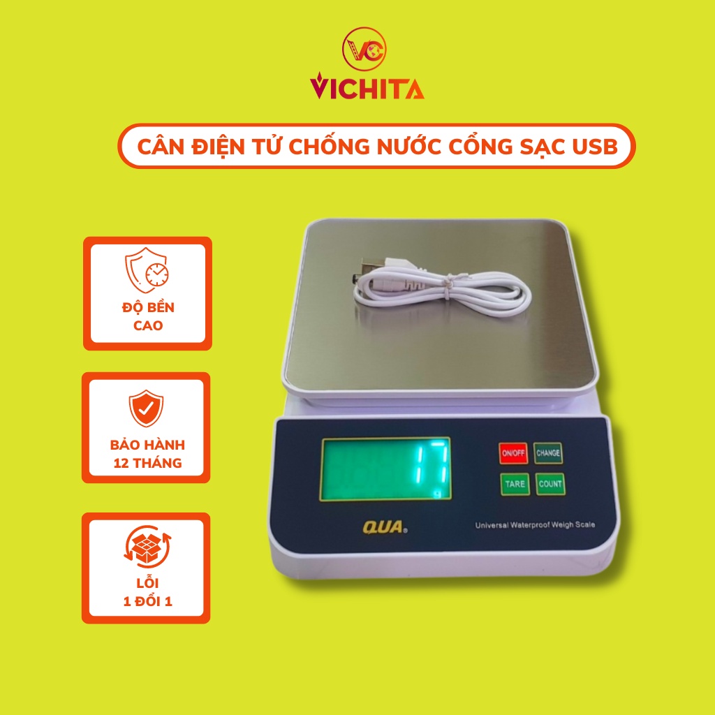Cân Điện Tử Qua Chống Nước 3kg/1g - Cổng Sạc USB Tiện Dụng