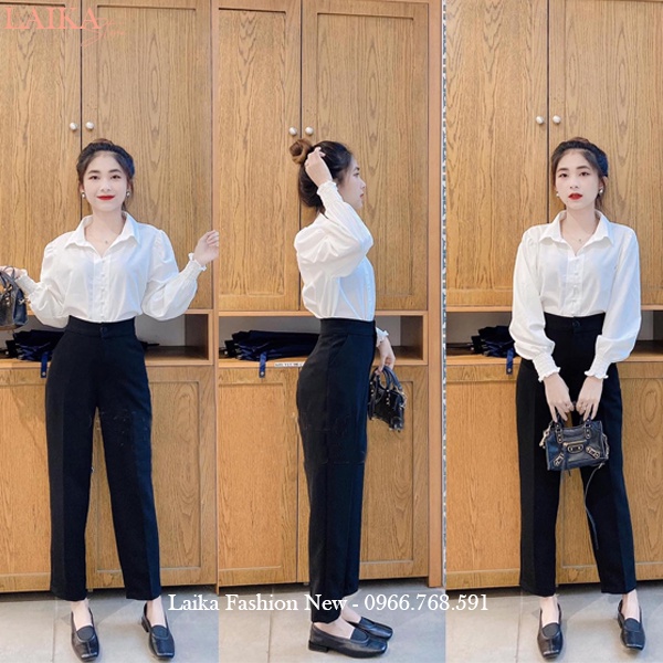 Áo sơ mi trắng nữ tay dài bo chun nhúm cổ bẻ form rộng vừa đi học làm công sở chất vải lụa mát kiểu áo sơ mi nữ tay dài