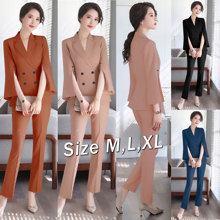 Set nguyên bộ quần dài cổ vest tay dài xẻ sang trọng - SET1181