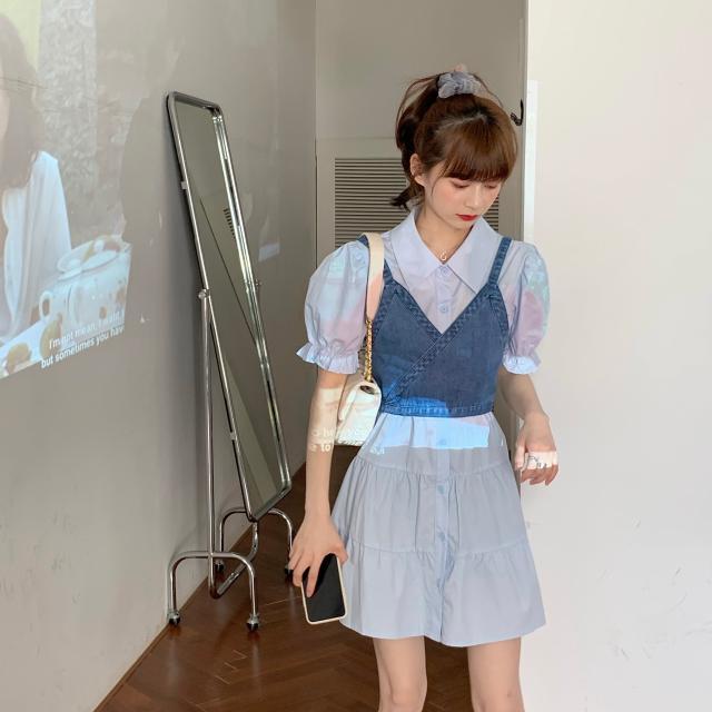 New Snapping up&Summer New French Style Retro Set Vest Puff Sleeve Shirt Dress Internet Celebrity Anti-Aging Trendy Two-Piece Suit Women | BigBuy360 - bigbuy360.vn