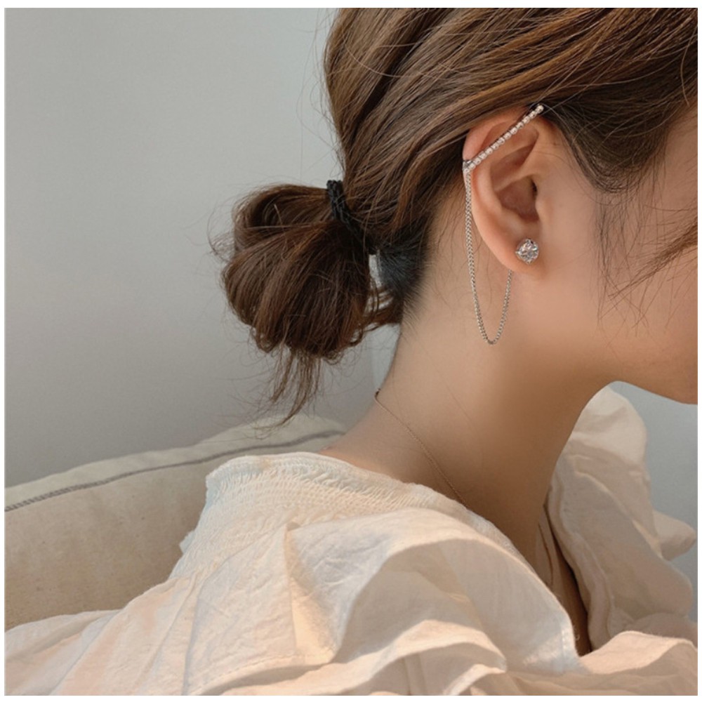 Bông tai kẹp vành phụ kiện trang sức Hàn Quốc phối cùng vòng cổ bạc nữ BBstore