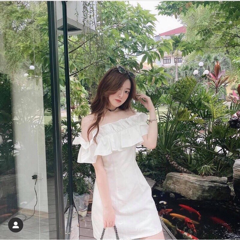 Đầm dự tiệc trễ vai bèo tiểu thư dáng suông có đệm ngực