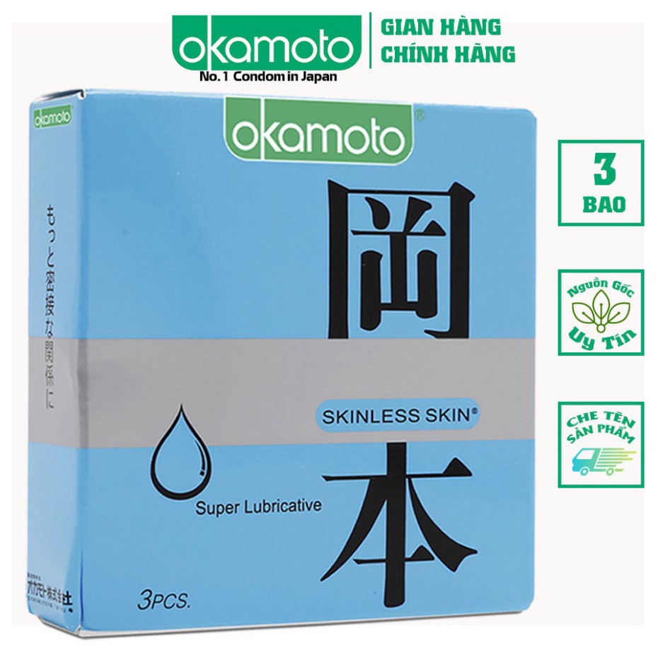 [CHÍNH HÃNG] Bao Cao Su Okamoto Skinless Skin Super Lubricated Siêu Bôi Trơn Hộp 3 Cái