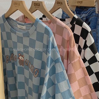 [P0129]🌐 Áo thun áo phông UNISEX kẻ ô vuông BANG form rộng vải cotton dày dặn (Có sẵn/ảnh thật)