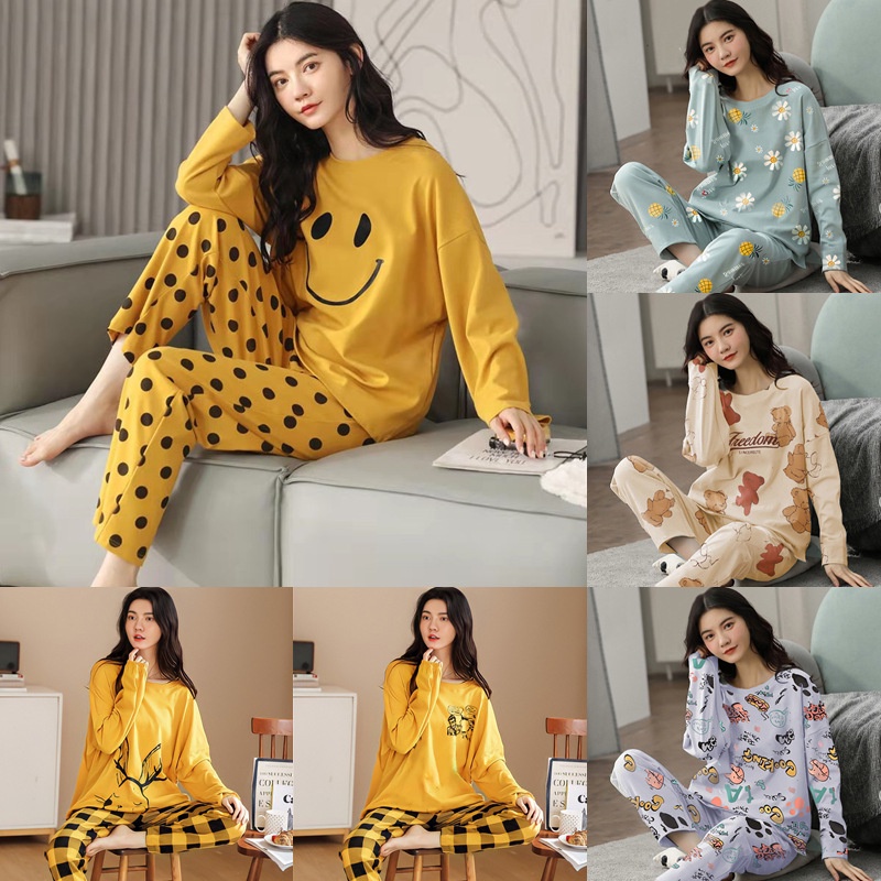 Set đồ ngủ dài tay quần dài mặc ở nhà dễ thương cho nữ