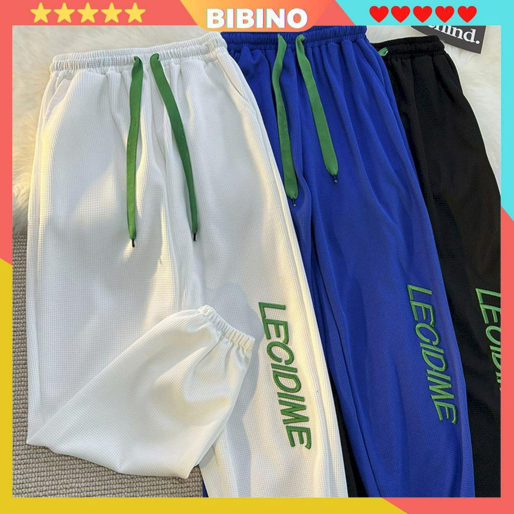 Quần jogger nam nữ ống rộng bigsize thêu chữ chất cotton tổ ong đẹp BIBINO Quần dài form rộng bo gấu hàn quốc QN03