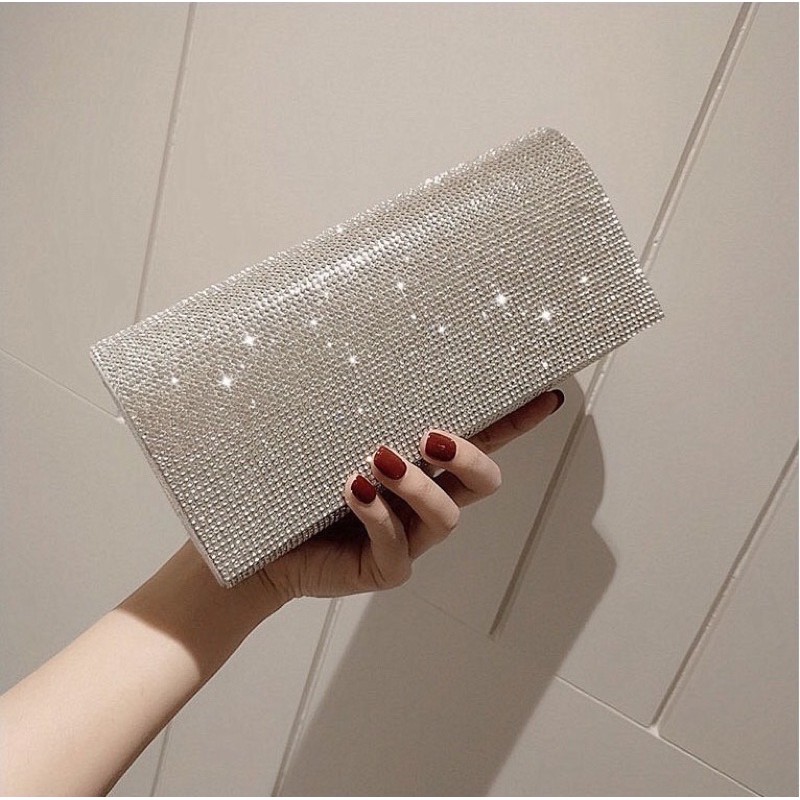 Clutch ví lụa đính ngọc đá