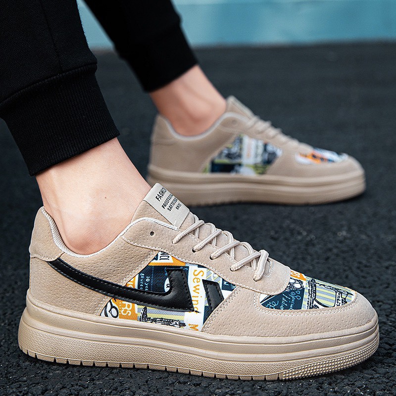 Giày thể thao nam màu be sườn chữ | BigBuy360 - bigbuy360.vn