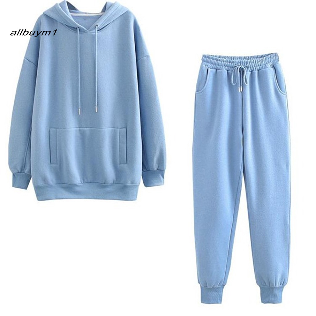 Set quần áo sweatshirt màu trơn dễ thương cho nữ