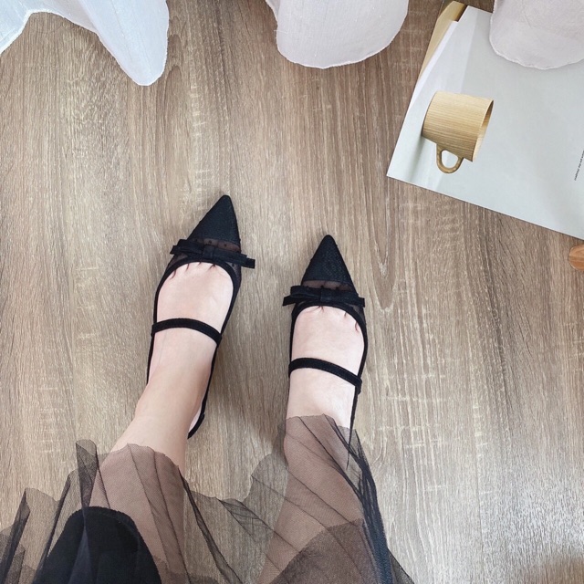 Dép Sục Lưới Thắt Nơ Chấm Bi