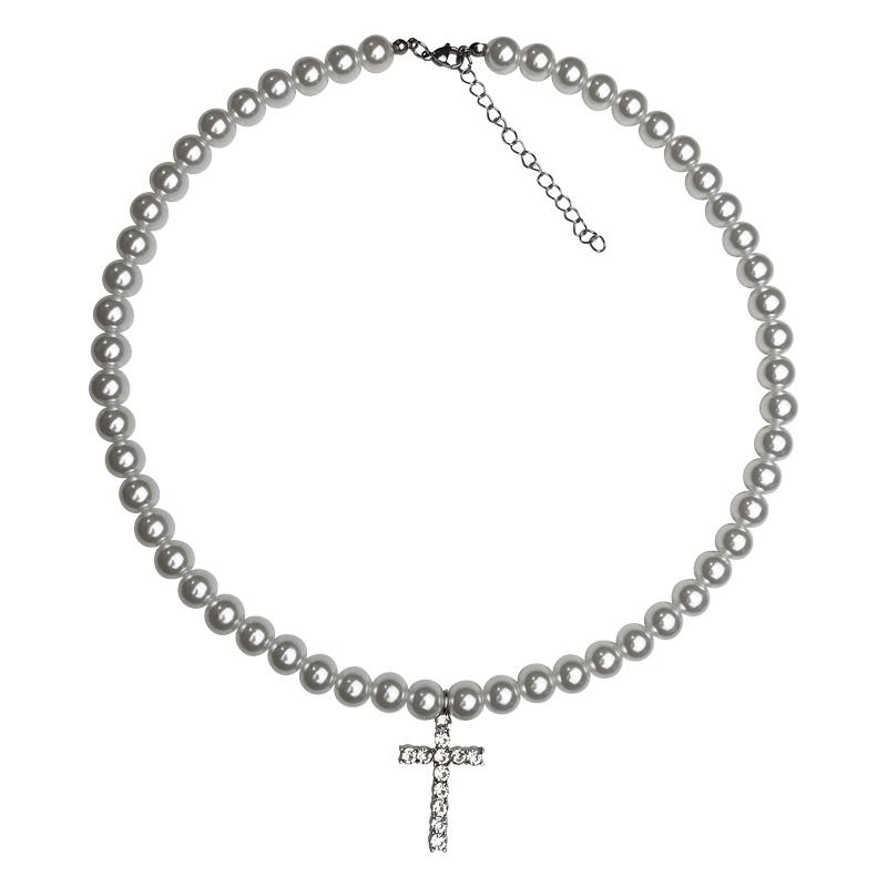 Vòng cổ Chuỗi Ngọc Trai Mặt Thánh Giá Phong Cách hip hop Đường Phố Mới