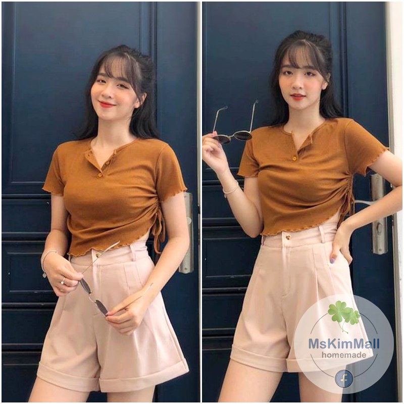 Quần đùi Gấu gập Cạp cao DÁNG XINH hot hit  - Quần short Gấu gập