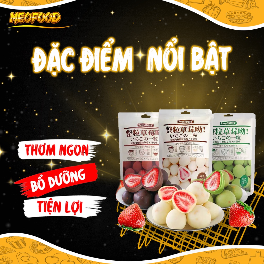 Socola Bọc dâu tây sấy lạnh ngon gói 60G Đồ ăn vặt Meofood MF11