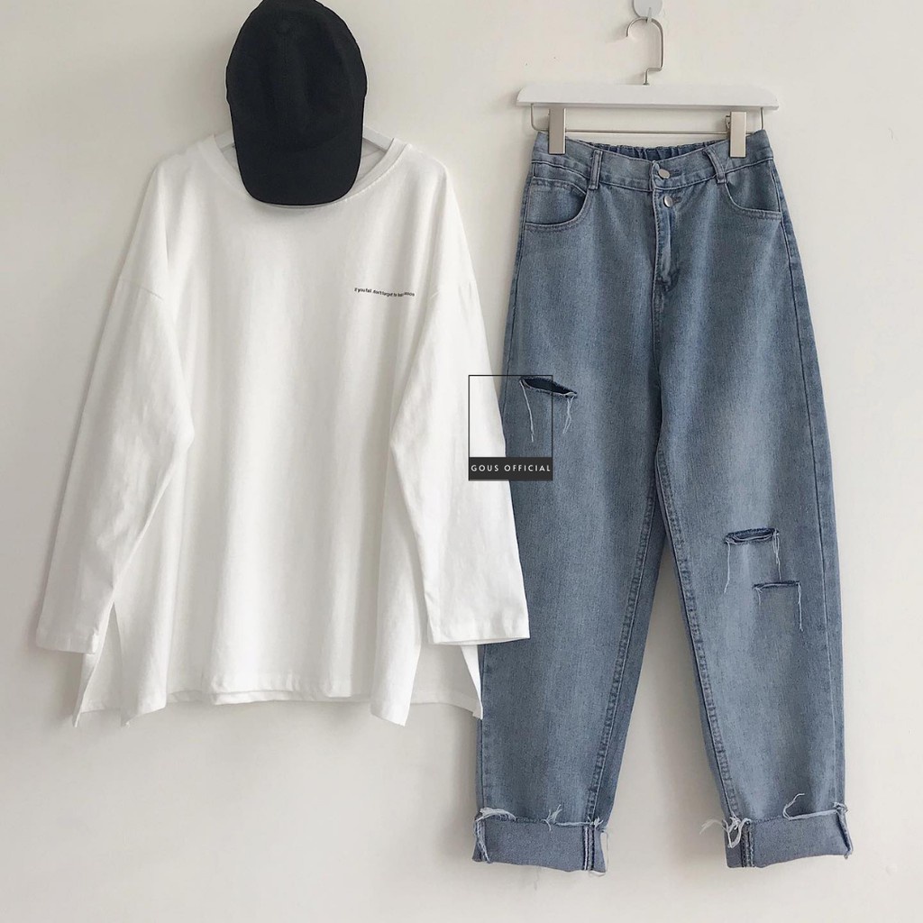 Quần Jean Nữ Baggy Cạp Cao Jeans Xanh Rách Gối Lưng Chun Phong Cách Cá Tính Năng Động Chất Liệu Denim Dày Dặn PLO 2207