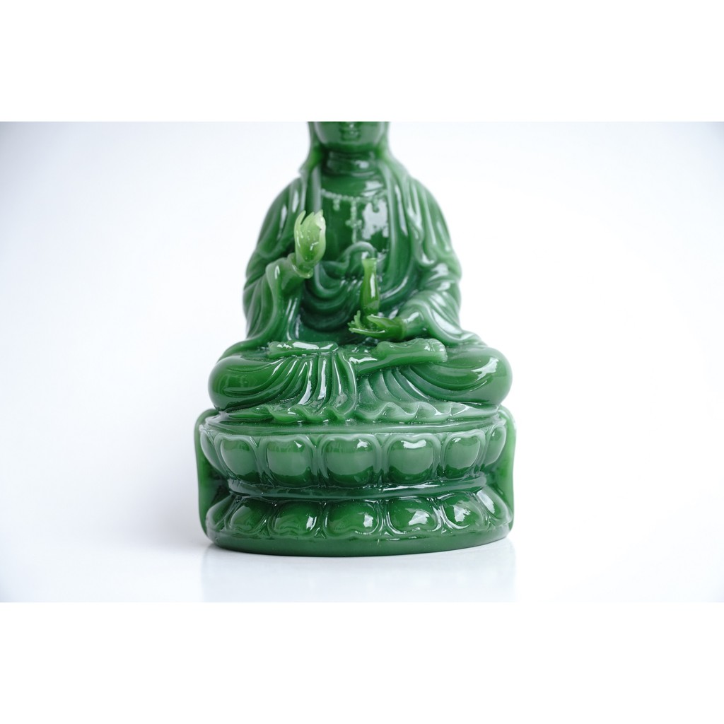 Tượng Phật Bà Quan Thế Âm Bồ Tát ngồi ngọc xanh - Cao 15cm