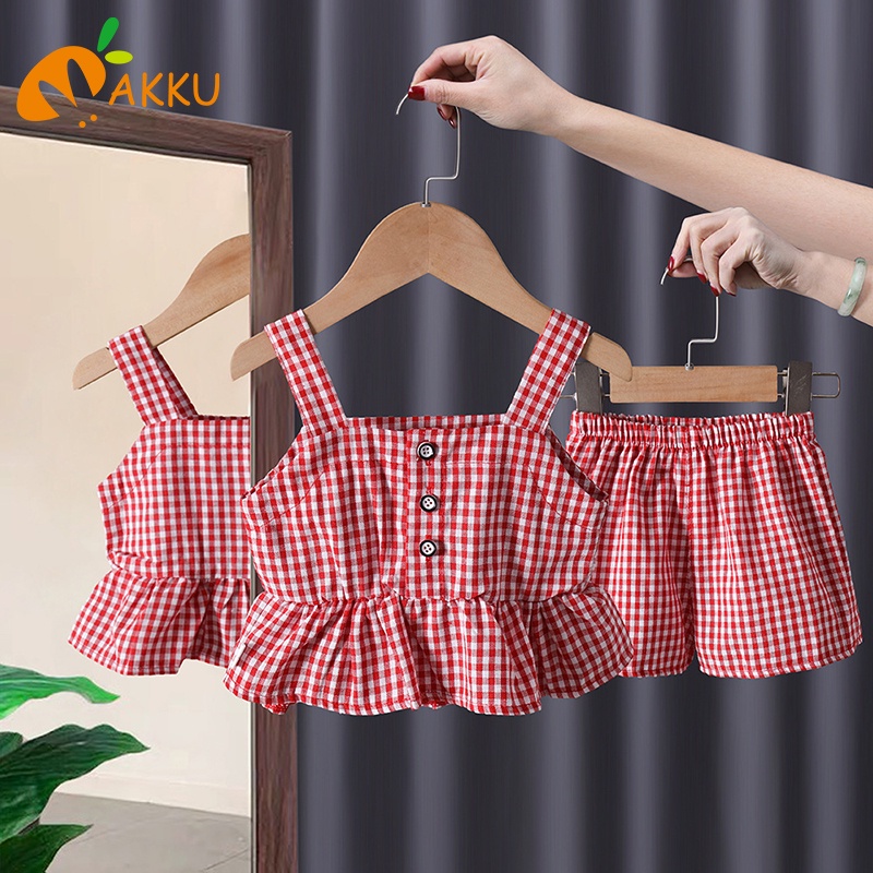 Bộ Quần Áo Họa Tiết Sọc Caro Dễ Thương Thời Trang Mùa Hè Cho Bé Gái