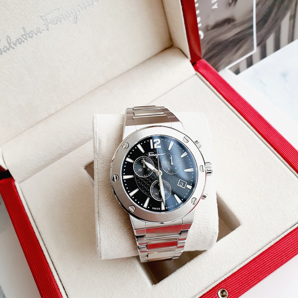 Đồng Hồ Nam FER.RAGAMO f80 cực kỳ menly cho các soái ca, về thêm dây thép bạc mặt đen sport dáng thể thao siêu hot hit