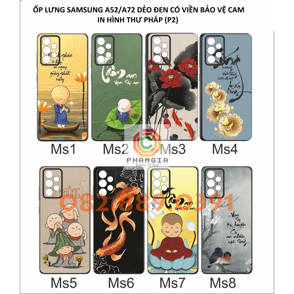Ốp lưng Samsung A52 (4G/5G) / A72 (4G/5G)  dẻo đen in hình thư pháp bảo vệ cam (P2)