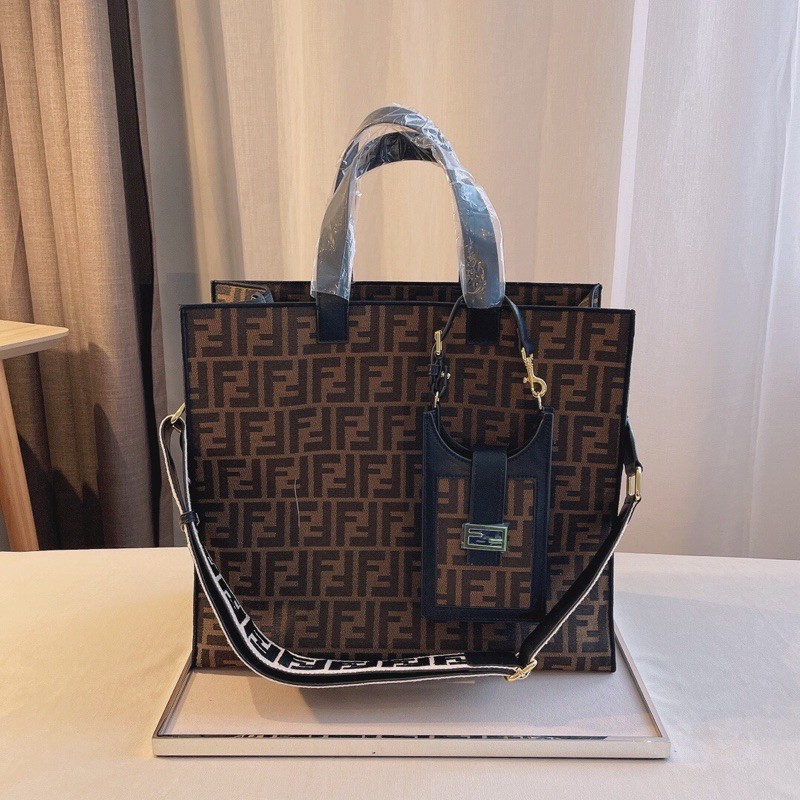 Túi tote da thật thời trang cao cấp Fendi FD thiêt kế tinh tế sang trọng đi kèm một túi mini siêu xinh