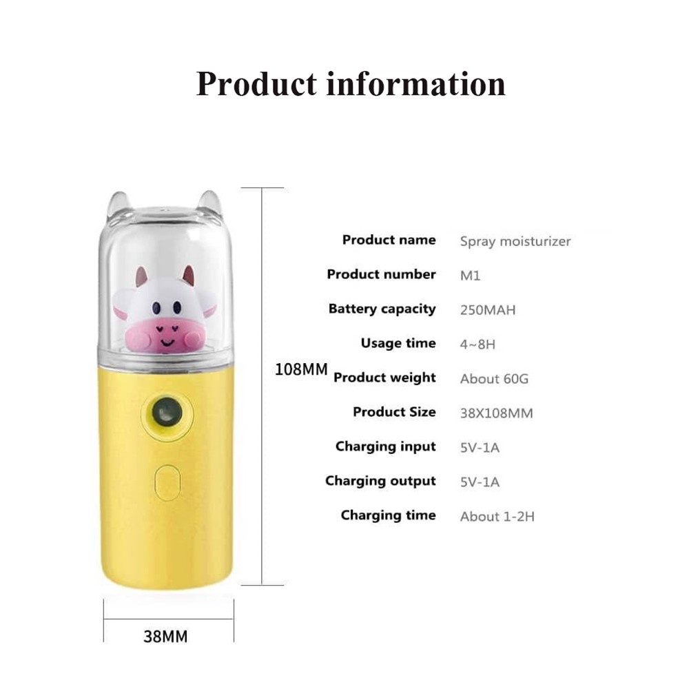 Cod Qipin Lovely Cow USB Charging Spray Instrument Portable Handheld Instrument Humidifier Office Supply