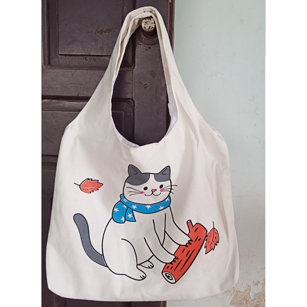 [CÓ VIDEO] TÚI TOTE QUAI LIỀN VẢI MỀM ĐEO VAI (45 X 38 CM) FROM LỚN HÌNH MÈO KHÚC GỖ