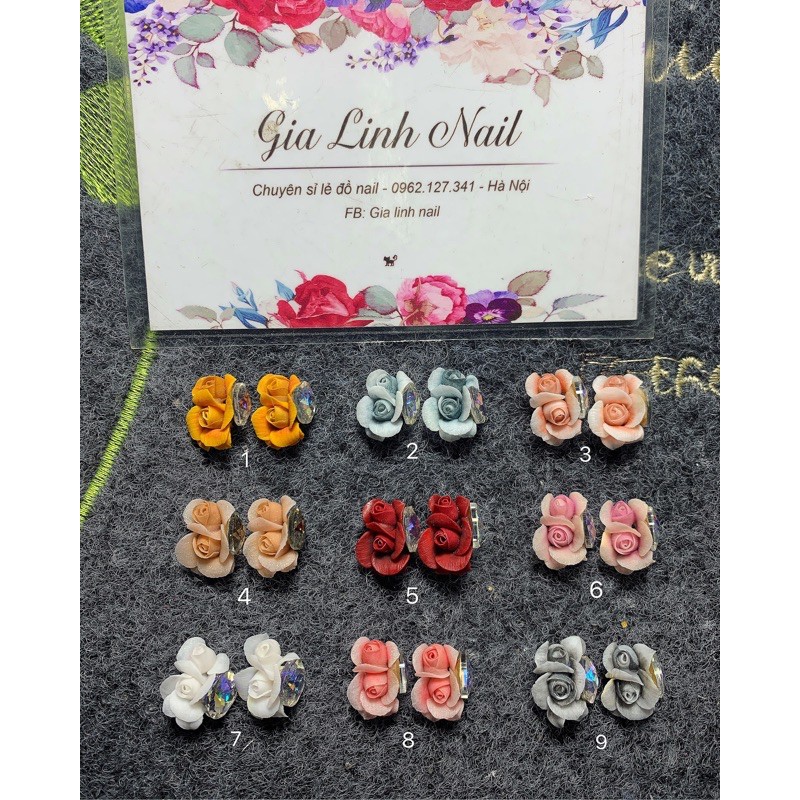 Hoa bột nail hồng kép | Hoa gắn móng tay ( set 10 bông )