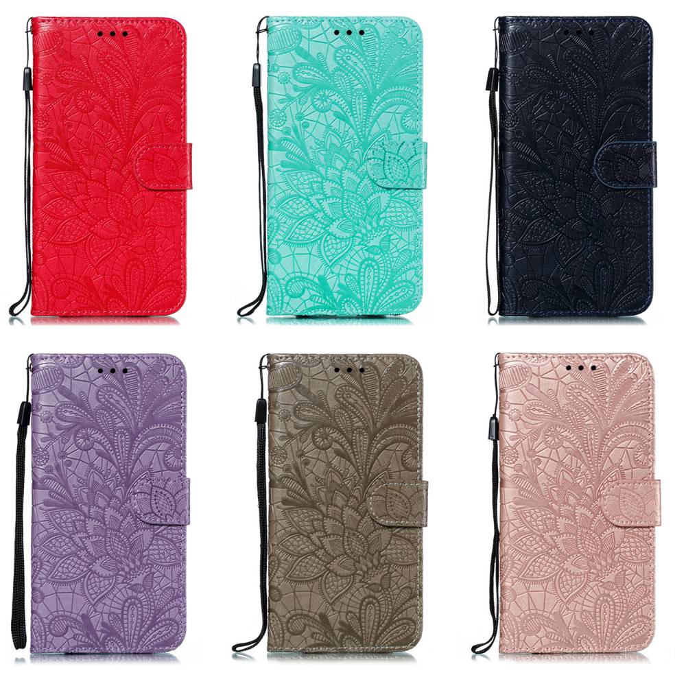 Fashion Flower Embossed Casing Xiaomi Poco M2 Pro Wallet Case Lanyard PU Leather Soft TPU Flip Cover Card Holder