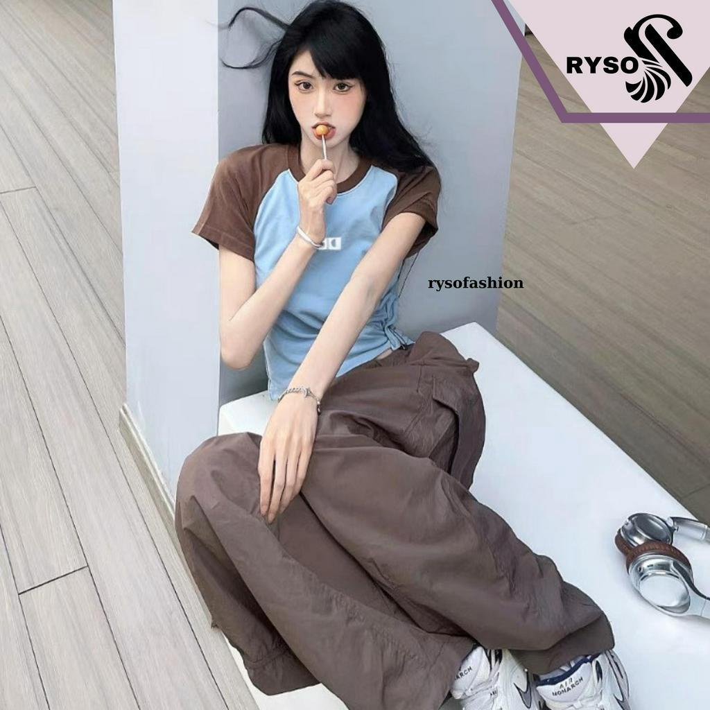 Áo Baby Tee Chất Cotton Co Giãn ,Áo Thun Form Fit Phối Tay RYSO FASHION