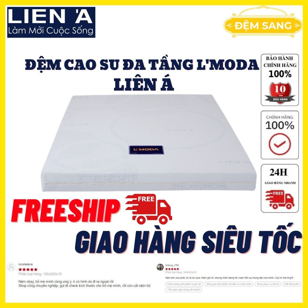 Đệm FOAM cao cấp mix cao su thiên nhiên L-MODA chính hãng nệm Liên Á  êm ái đàn hồi cao và cực kỳ thoáng mát CS105