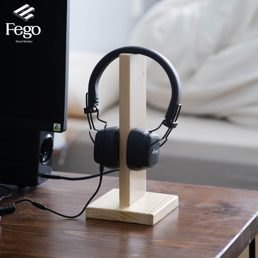 Giá treo tai nghe FEGO bằng gỗ thông tự nhiên, kệ để headphone stand thân gỗ