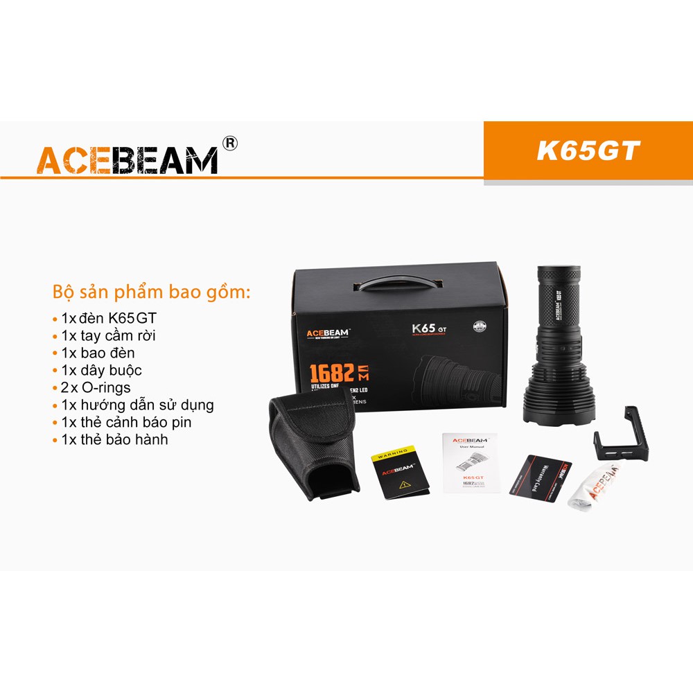 [BH 5 NĂM] ACEBEAM K65 GT - Đèn pin chiếu xa sáng 6500 lumen xa 1682m led Luminus SBT-90 dùng 4 pin 18650