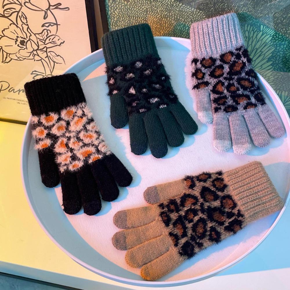 Găng Tay Cảm Ứng WMES15H Giữ Ấm Thoáng Khí Họa Tiết Da Báo Đơn Giản Dành Cho Nữ