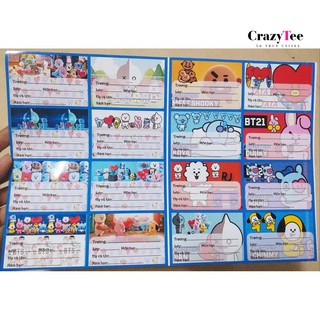 Nhãn vở linh vật BTS siêu cute chỉ 5k/sét Freeship Từ 50k
