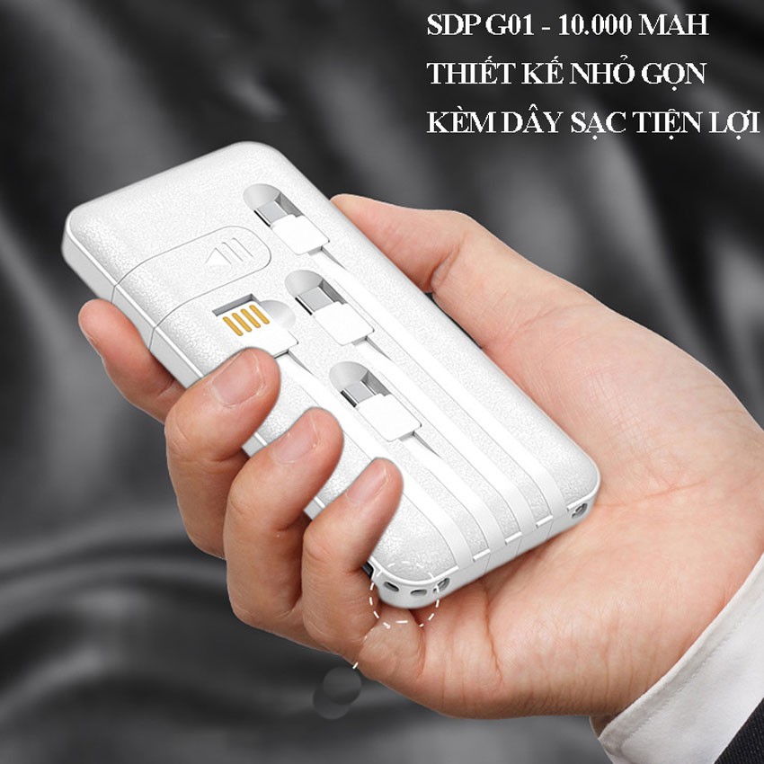 [Mẫu 2022] Sạc dự phòng chính hãng SD G11✔10000mAh ✔Kèm 3 cáp sạt - giá đỡ, xạc du phong,Bảo hành 1 năm