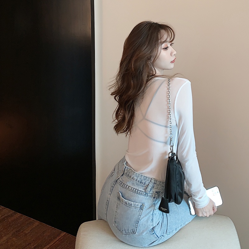 Áo lưới xuyên thấu tay dài cổ tròn thời trang cho nữ MS48