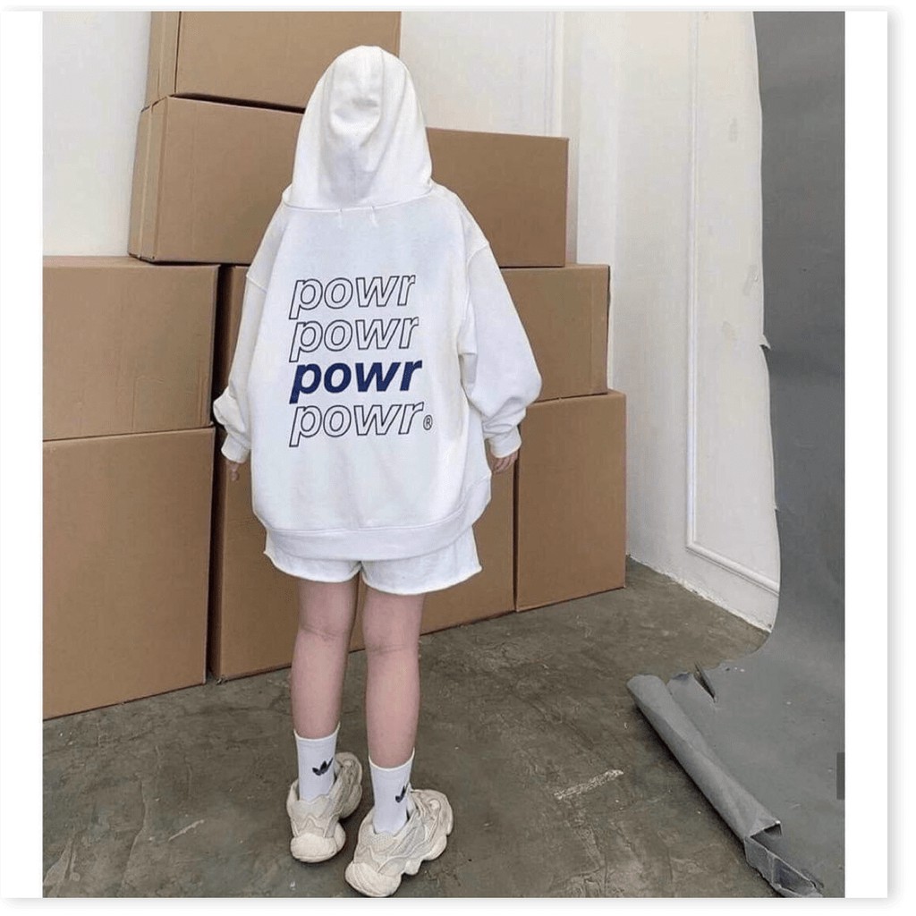 Áo Khoác Nữ - Áo Hoodie Form Rộng Thêu Chữ powr Phối Nón Cực Đẹp Cực Chất XMTT