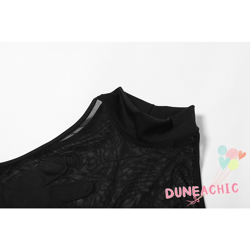 DUNEA Áo Liền Thân Phối Lưới Màu Sắc Tương Phản Quyến Rũ Cho Nữ