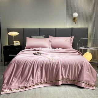 Sét 4 món chăn ga lụa LV cao cấp, Bộ chăn ga gối chất phi lụa mềm mịn sang trọng