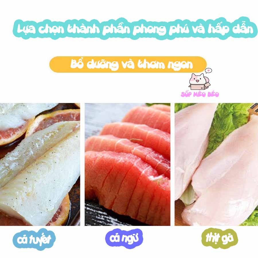 Soup thanh 15gr Cá tuyết,Sò Điệp, Cá ngừ có thành phần Catnip tiêu búi lông hiệu quả