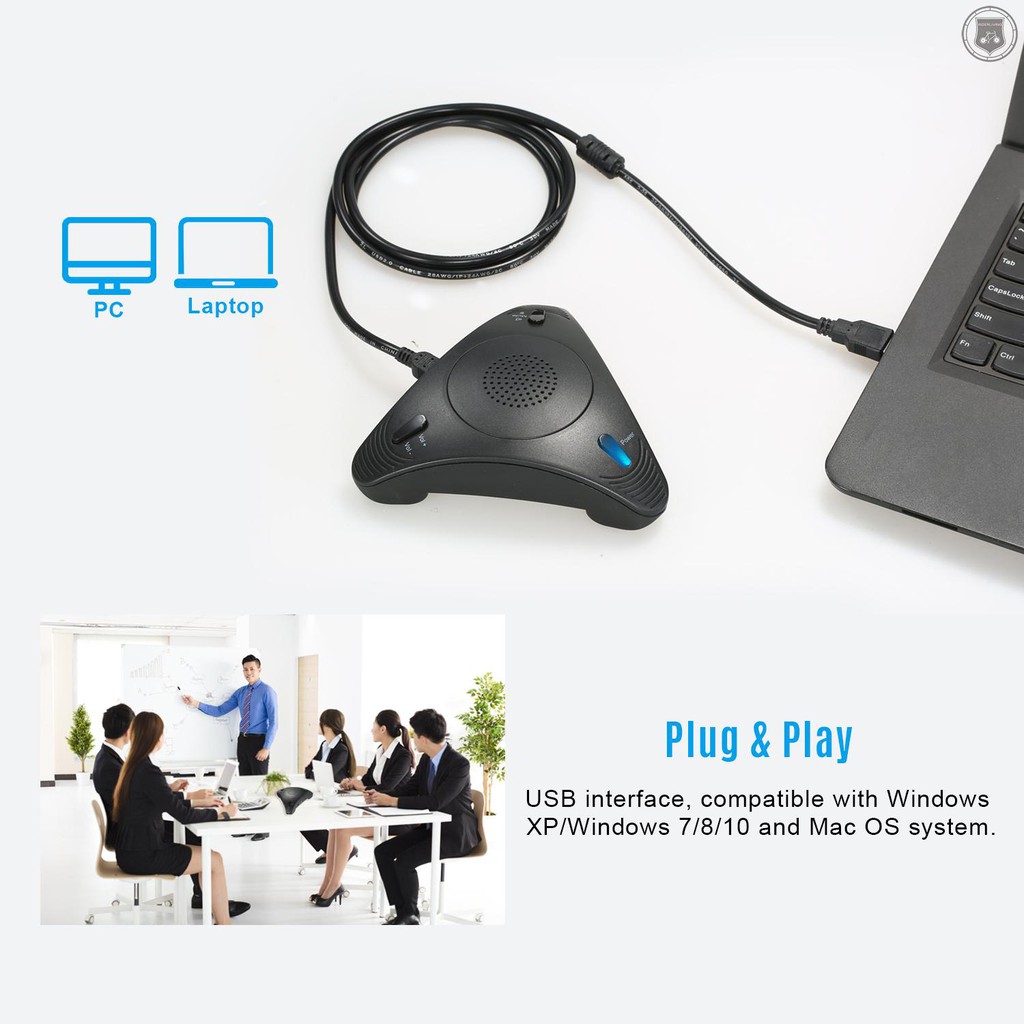 R&L USB Conference Computer Microphone VOIP Omnidirectional Desktop Wired Microphone Built-in Speaker Support Volume Control Mute Function Plug & Play for PC Laptop Office Meeting Video Conference Recording Chatting Online Class Music Playing