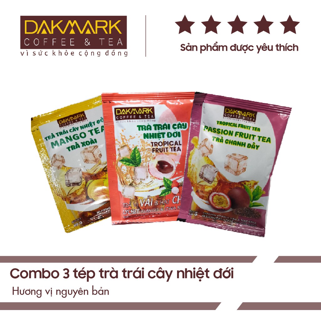 Combo 3 Tép Trà Trái Cây DakMark ( Vải - Xoài - Chanh Dây)