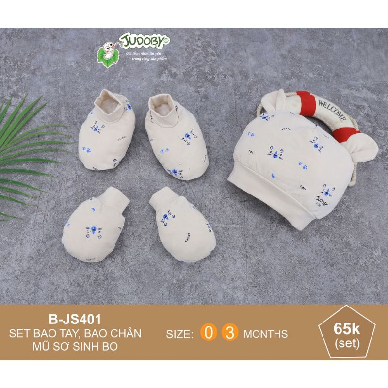 Set 5 Món / Mũ Kèm Bao Tay Bao Chân  Cotton Cho Bé 0-2 Tháng Tuổi