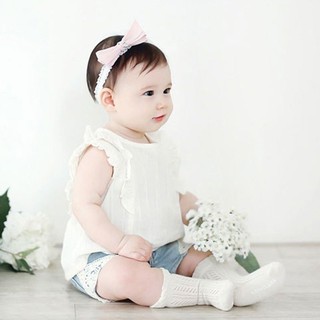 Băng đô cài tóc bằng vải phối ren có đính nơ dễ thương cho bé