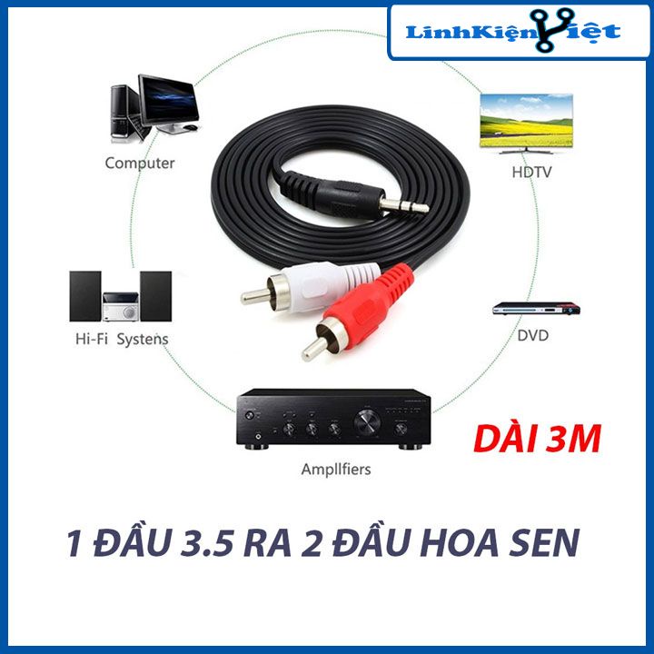 Dây loa 1 đầu 3.5 ra 2 AV dài 1,5m