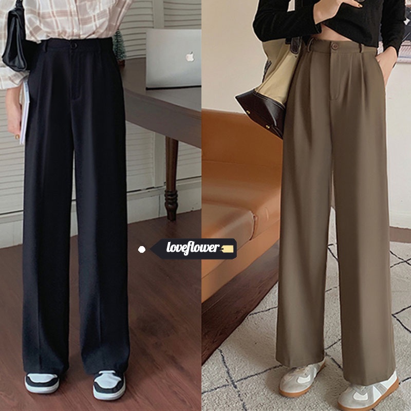 Quần dài ống rộng suông lưng cao thời trang thanh lịch cho nữ