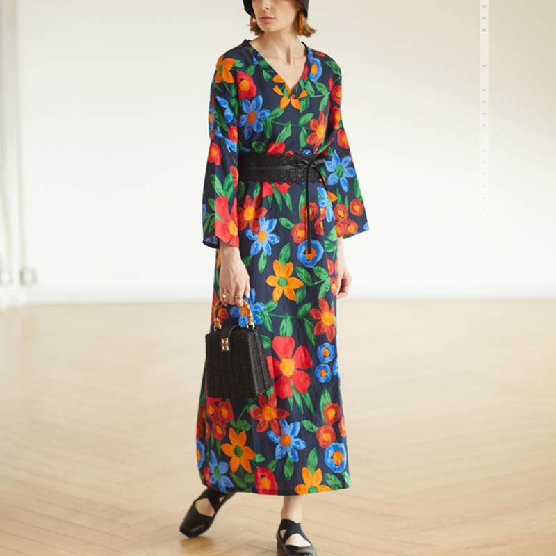 Đầm Maxi ZANZEA Tay Áo 3/4 Cổ Chữ V In Hoa Thời Trang Cho Nữ | BigBuy360 - bigbuy360.vn