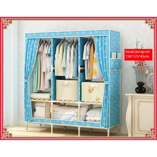 Tủ vải KHUNG GỖ 3 BUỒNG nhiều họa tiết 1m3